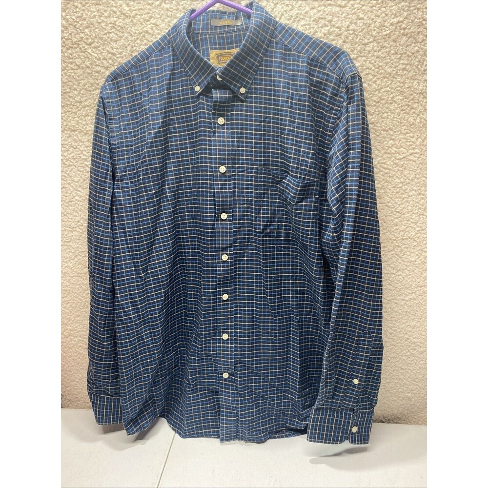 Men's Foundry Blue Multicolr Flannel Plaid Button-Down Long Sleeve Shirt Size LT